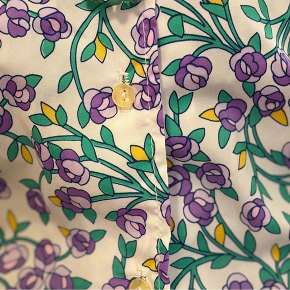 VINTAGE CATALINA WOMENS BLOUSE SIZE 10 WITH FLOWERS IN PURPLE YELLOW GREEN WHITE - Picture 3 of 9